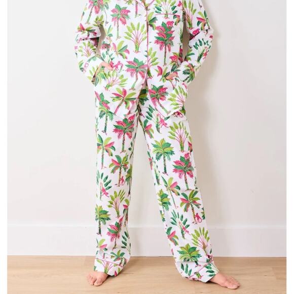 Print Fresh NWT Royal Palms Pink Basil Tropical Palm Trees Monkey Pajama Pants - Picture 10 of 10